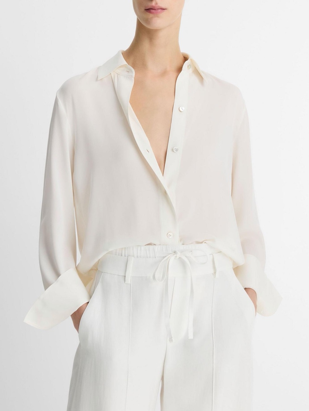 Vince Stretch-Silk Button-Front Blouse